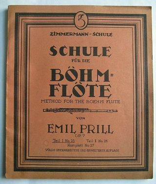 Emil Prill Schule Bohm Flote Method For Boehm Flute Vintage Book 1