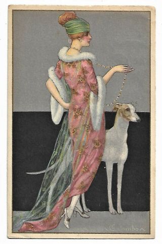 Glamour Lady W Greyhound Dog 1920s Vintage Art Deco Sign Colombo