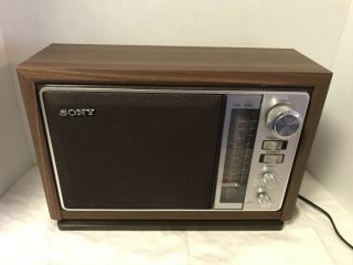 Vintage Sony Icf - 9740w 2 - Band Am/fm Radio Simulated Wood Cabinet Great Sound