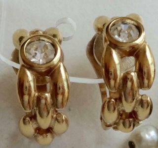 Christian Dior Vintage Earrings Ice Rhinestone & Gold Hoops