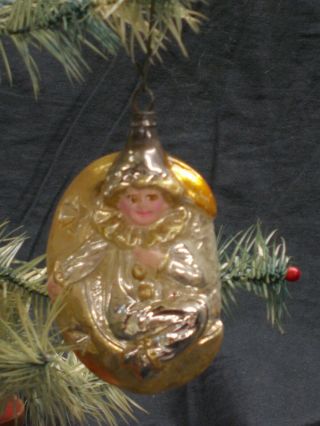 Antique/vintage German Glass Figural Christmas Ornament " Boy Clown In The Moon "