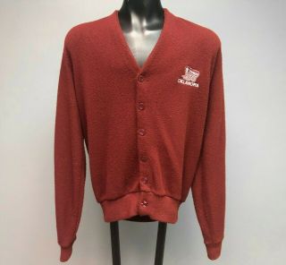 Vtg 70s University Of Oklahoma Ou Boomer Sooner Small Varsity Sweater Cardigan