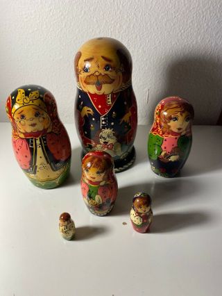 Vintage Russian Nesting Matryoshka Hand Painted Wooden Dolls Set Of 6 Piece Ussr
