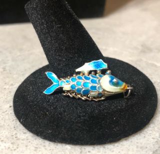 Vintage Chinese Cloisonné Blue Enamel Small Articulated Koi Fish Pendant Charm