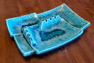 Rare Mid - Century Art Deco Ceramic Ash Tray,  Turquoise,  Vintage,  Unique