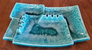 Rare Mid - Century Art Deco Ceramic Ash Tray,  Turquoise,  Vintage,  Unique 2