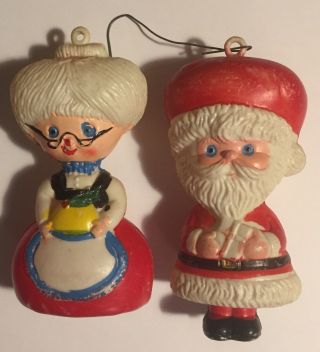 Vintage Mr.  & Mrs.  Santa Clause Mini Blow Mold Christmas Ornament Vtg Decor