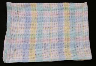 Vtg Beacon Pastel Plaid Baby Blanket 100 Cotton Thermal Open Waffle Weave 1675