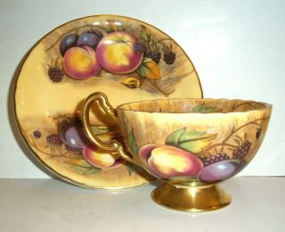 Vintage Aynsley Orchard Gold Footed Cup And Saucer Signed D Jones N Brunt