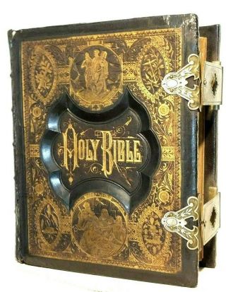 Antique 1882 Family Parallel Holy Bible Restored With Clasp D9