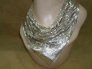 Stunning Vintage Whiting & Davis Silver Mesh Bib Necklace Minty Holiday Glam