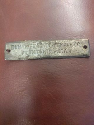 Antique Buggy Carriage Co Metal Name Plate Tag Flint Mich Durant Dort