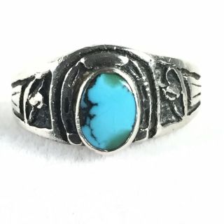 Vintage Southwestern Turquoise Ring Horseshoe Sterling Silver Size 4.  75