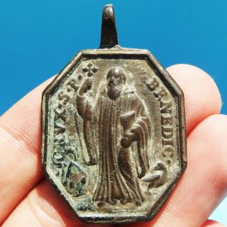 Awesome St Benedict Cross Medal Antique Exorcism Prayer Against Satan Pendant