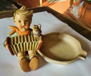 Rare Vintage Hummel Goebel Figurine Ash Tray 114 Lets Sing Boy Accordion Bird