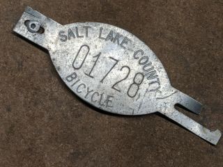 Vintage Salt Lake County Utah Bicycle License Plate Tag