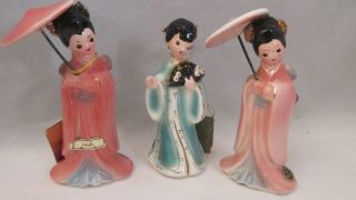 Vtg 1950s Josef Originals Ceramic Figurines.  3 Geisha Girls/ Japan,  China Tags Nr