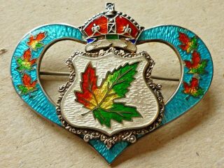 Vintage Sterling Silver Canadian Maple Leaf Enamel Brooch Marked Rd 104