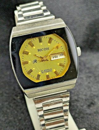 Rare Vintage Ricoh Golden Dial Wrist Watch For Men 