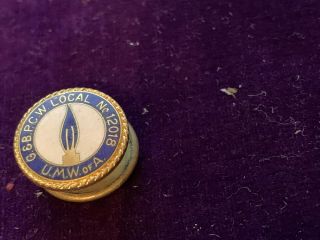 Vintage Enameled U.  M.  W.  Of A.  Local 12018 Lapel Pin Screwback Bastian Bros