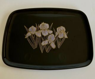 Vintage Mid - Century Couroc Of Monterey Inlaid Iris Tray 12 1/2 " X 9 1/2”