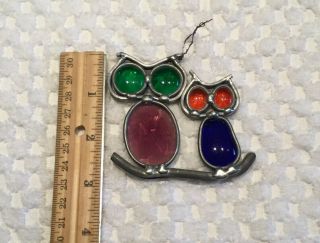 Vintage Stained Glass Leaded Owls Sun Catcher