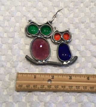 VIntage Stained Glass Leaded Owls Sun Catcher 2