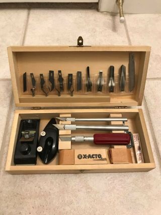 Vintage X - Acto Knife Set No.  86 Carving Hobby Knife & Tool Set In Wood Box