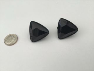 Vintage St.  John Black Faceted Crystals On Black Metal Clip - On Earrings