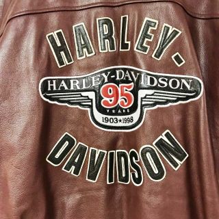 Vintage Harley Davidson Men’s 95th Anniversary Brown&black Leather Jacket 3xl