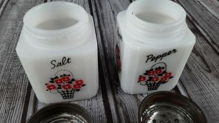 Vintage Large Milk Glass Salt and Pepper Shakers with Flower Basket by Tipp USA 2