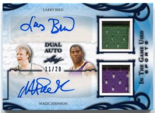 2019 Leaf In The Game Larry Bird Magic Johnson Autograph Dual Jersey Auto /20