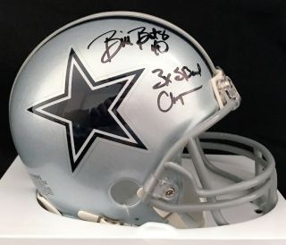 Bill Bates 3 Time Bowl Champ Inscription Dallas Cowboys Mini