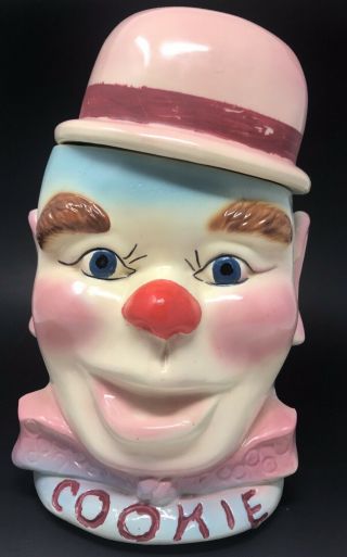 Vintage Clown Head Cookie Jar With Bowler Hat Creepy Halloween Usa From The 50 