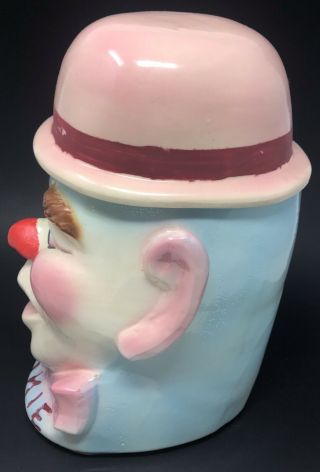 Vintage Clown Head Cookie Jar with Bowler Hat Creepy Halloween USA from the 50 ' s 2