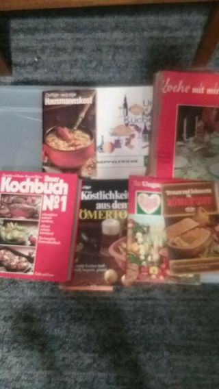 Set Of 7 German And 1 Hungarian Vintage Cookbooks In German
