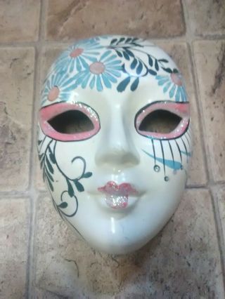 Vintage Hand Painted Mardi Gras Wall Mask Art Decor Porcelain 7 " X5 - 1/4 "