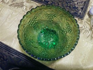 Green Vintage Carnival Glass Bowl Imperial Grape Pattern
