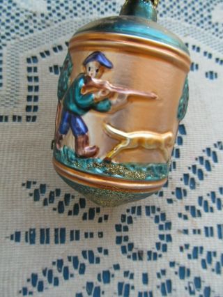 Vintage Blown Glass Ornament Germany Hunter Rifle Dog Shoots Deer Blue Copper Go