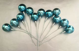 12 Vintage Mercury Glass Ball Christmas Picks Holiday Craft Ornament Wreath Blue