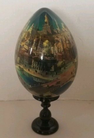 Vintage Russian Wood Egg Painted Scenes Of Moscow,  Signed Foslieb 1972 ?