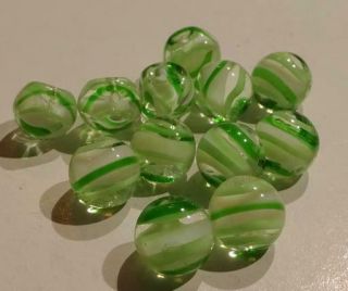 Set Of Small Vintage Glass Ball Buttons With Green And White