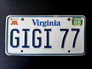 Gr8 1988 Vanity Virginia License Plate Tag Number Gigi 77 Vintage Va