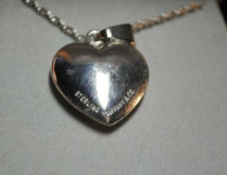 Vintage Estate Tiffany & Co.  Sterling Silver Puffy Heart Pendant With Rope Chain