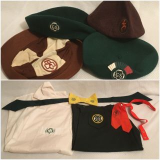 Vintage Girl Scout & Brownies Clothing Hats Blouse Skirt Bow Tie Packaging 1960s
