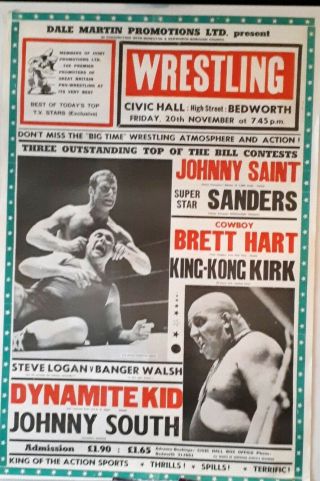 Vintage Wrestling Poster 80s Johnny Saint V Star Sanders And Others.