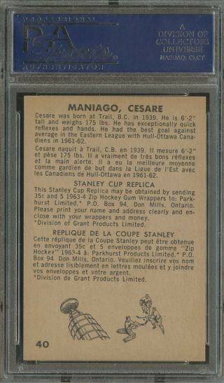 1963 Parkhurst Hockey 40 Cesare Maniago Montreal Canadiens PSA 8 NM - MT 2
