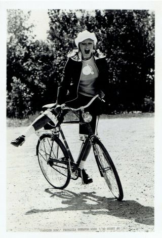 1972 Vintage Photo Actress Elke Sommer Poses & Models Wearing Denim Bicycle Suit