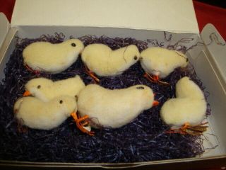 Vintage Easter Chicks 7 Total,  Cotton Made In Japan C.  1940 - 1950