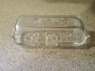 Vintage Glass Butter Dish Leaf Design Clear